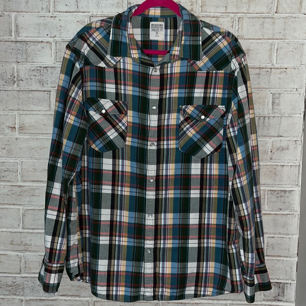 💥sale💥Men’s Mossimo plaid button down. Blue/green/yellow. Size XL. EUC
